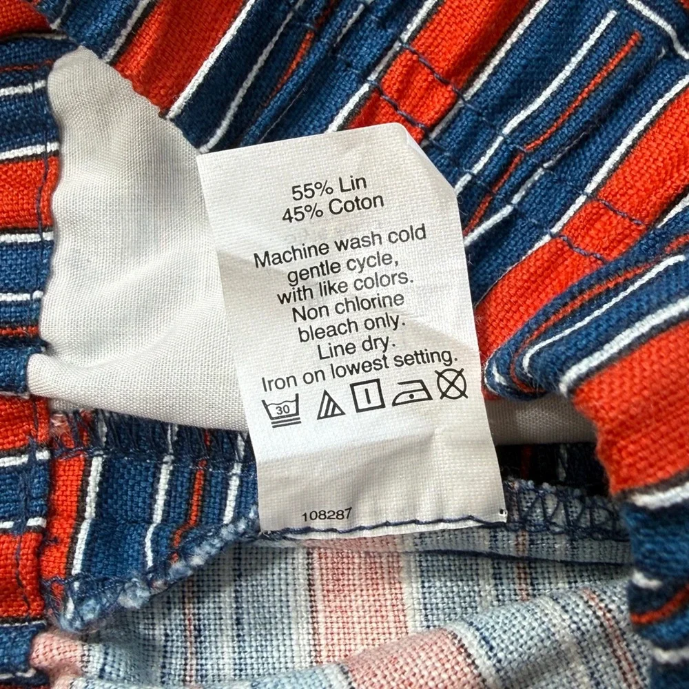 J.Crew Striped Linen Shorts Pull On Red White Blue Womens 2